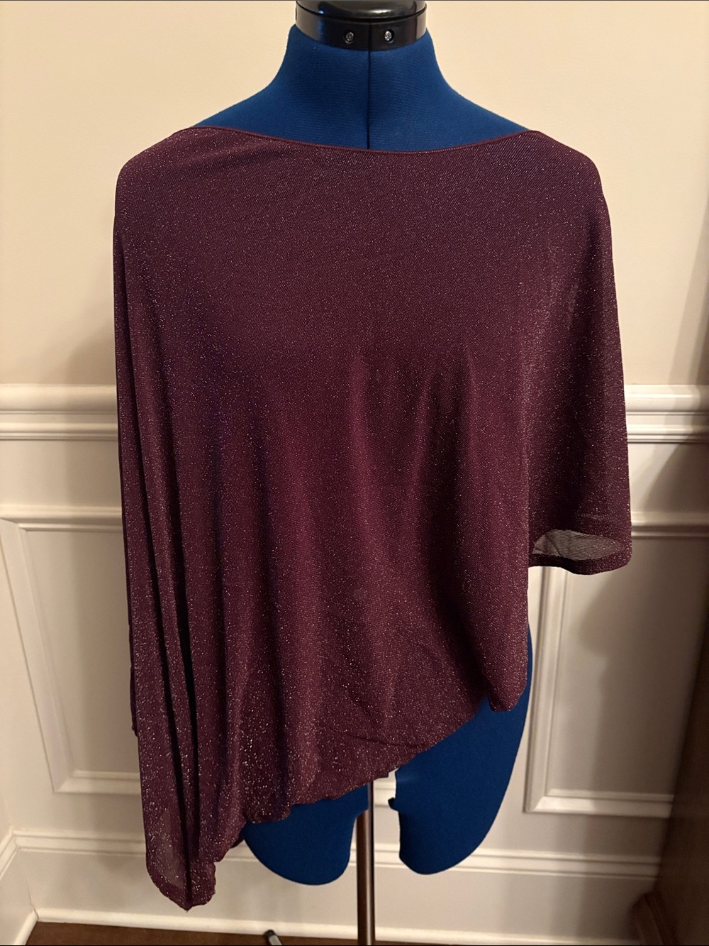 SHEIN Burgundy Sparkle Off-Shoulder scarf poncho shrug top